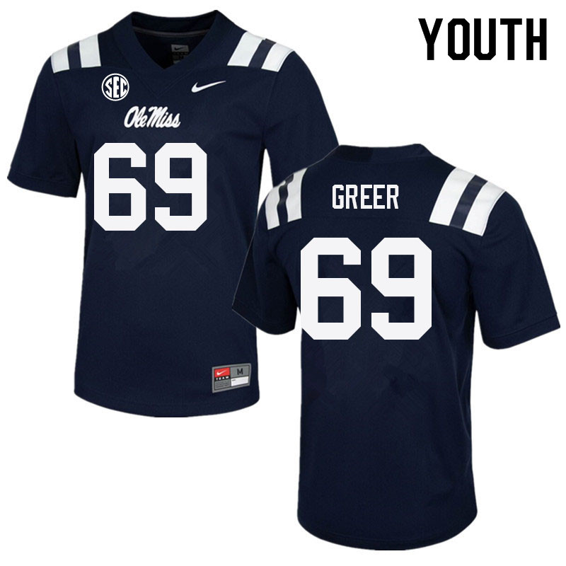 Youth #69 Jack Greer Ole Miss Rebels College Football Jerseys Sale-Navy